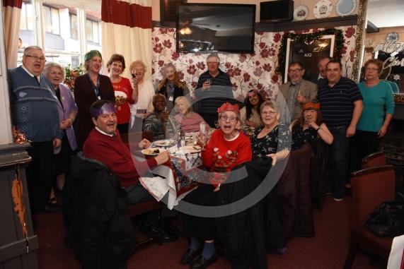 The Vine pub, Market Street, Maidenhead. Christmas lunch for the elderly at the Vine pub and there’s going to be some guys turning up with Harley Davidsons (Reading Harley Davidson).