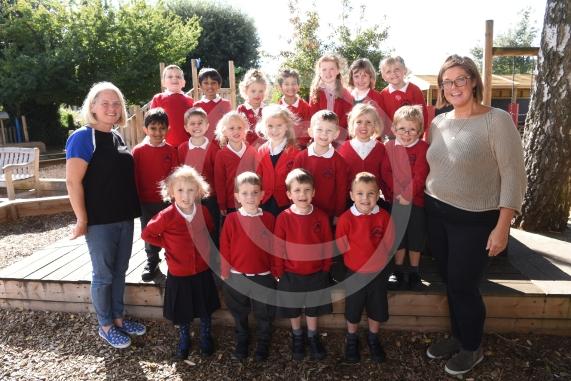 Blueberries Class.LtoR Teachers, Teaching Assistant Mrs Natalie Potter and Class Teacher Mrs Erin Bushell.My First Class Supplement photograph.Polehampton Infant School, Hermitage Dr, Twyford, Reading.