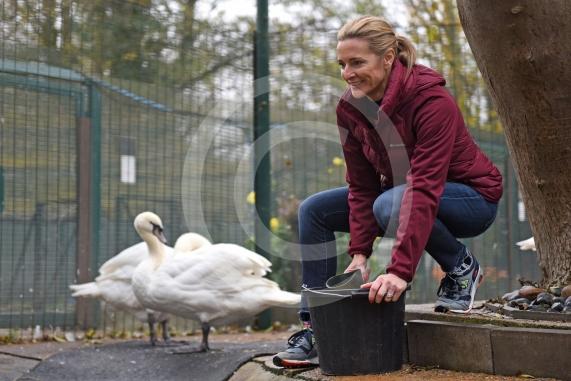 Swan Lifeline's patron Gabby Logan visiting the centre to help out for the day - Photo: Emma Sheppard 