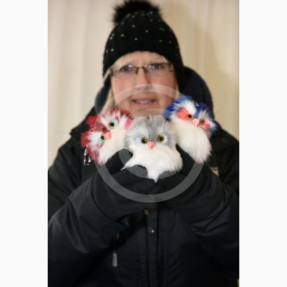 Slough Borough Council Events Officer Lynsey Hallewell holds toy owls from one of the stalls at the Festive Fun event.Slough Borough Council&rsquo;s Festive Fun event.Slough Town Square and Slough High Street.