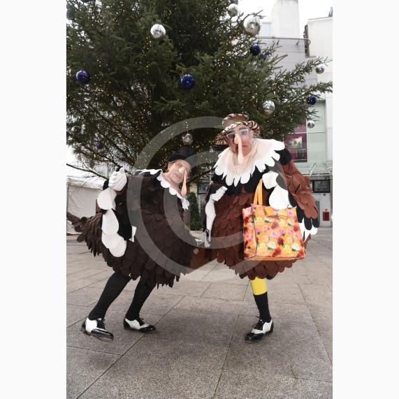 Tap dancing turkeys dance in the Town Square.Slough Borough Council&rsquo;s Festive Fun event.Slough Town Square and Slough High Street.
