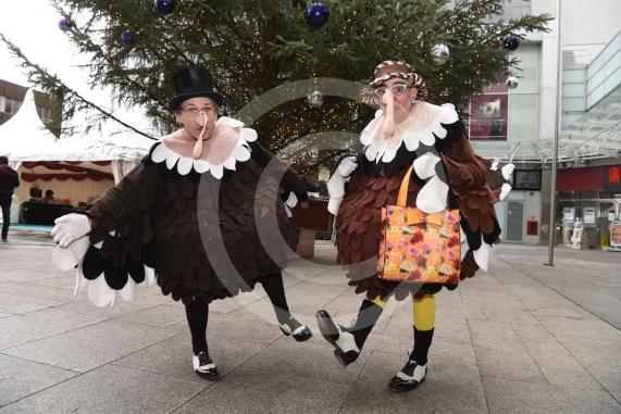 Tap dancing turkeys dance in the Town Square.Slough Borough Council&rsquo;s Festive Fun event.Slough Town Square and Slough High Street.