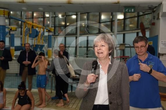 The Prime Minister Theresa May and Philip May visit the 34th Maidenhead Swimarathon at the  Magnet Leisure Centre, Holmanleaze, Maidenhead. 