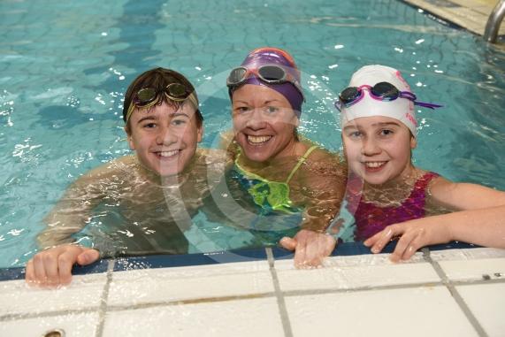 Members of the St Piran's School team, LtoR Gareth Anderson, 13, Catrin Anderson and Elen Anderson, 10.The 34th Maidenhead Swimarathon at the  Magnet Leisure Centre, Holmanleaze, Maidenhead. 