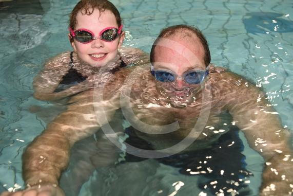 LtoR Georgina Cooper, 10 and dad, Greg Cooper.The 34th Maidenhead Swimarathon at the  Magnet Leisure Centre, Holmanleaze, Maidenhead. 