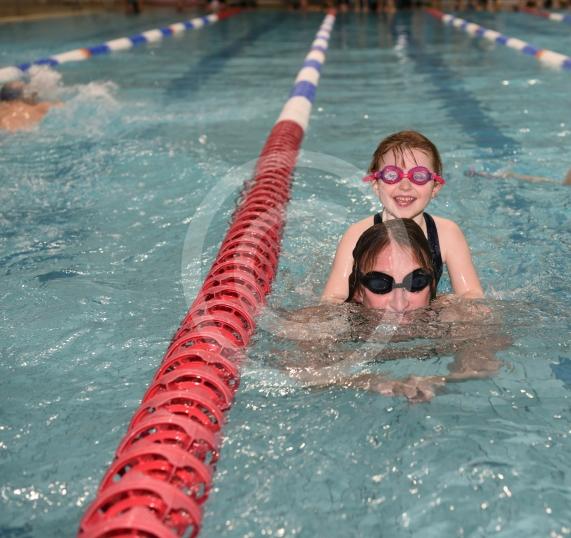 Carolyn Clarke and Scarlett Spearing, five.The 34th Maidenhead Swimarathon at the  Magnet Leisure Centre, Holmanleaze, Maidenhead. 