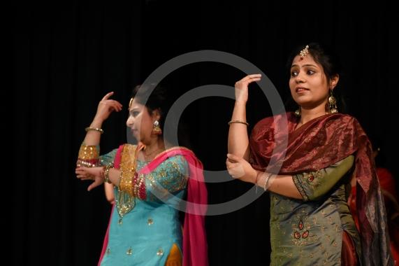 Shweta Jain and Jyotsna Sharma perform a dance to a Punjabi Bhangra song.Dancers perform to celebrate new year at The Hindu Society, St Piran's School, Gringer Hill, Maidenhead.