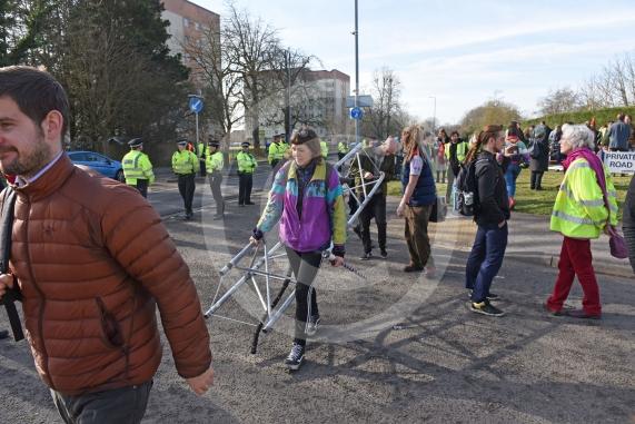 Anti-fracking network Reclaim the Power assembling a 4-metre fracking rig to blockade the Centrica HQ, protesting against the company's £100 million financing to fracking firm Cuadrilla. Pictures by Emma Sheppard