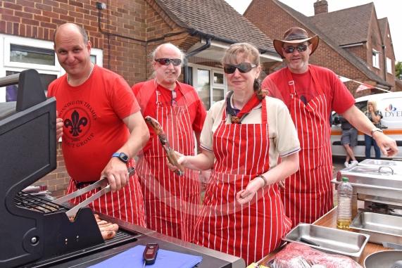 L>R Richard Adams, Crispin Bates, Gwen Lazenby and Dave Blackmore. Sonning Street Party held to mark 75 years since D-Day. Picture by Emma Sheppard