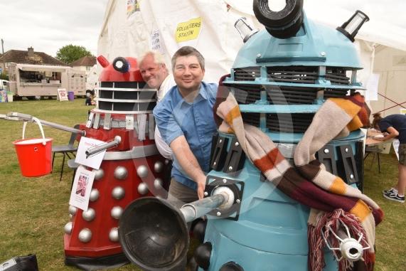 LtoR Phil Ward and Liam Redmond brought their Daleks to the Cippenham Carnival, Mercian Way Park, Slough.  