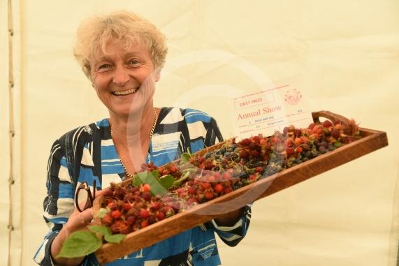 Margriet Wells with her winning tray of mixed fruit.Annual Stoke Poges Horticultural showStoke Poges school, Rogers Lane, Stoke Poges.