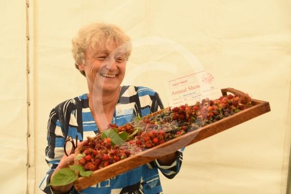 Margriet Wells with her winning tray of mixed fruit.Annual Stoke Poges Horticultural showStoke Poges school, Rogers Lane, Stoke Poges.