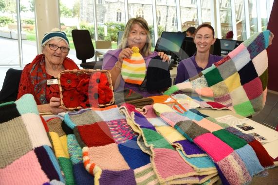 The council will be celebrating World Mental Health Day. The Curve, William St, Slough. CARE, Oakhouse Knitting Club. L-R Ann Sadler-Smith, Lynne Cresdee, Natalie Castle