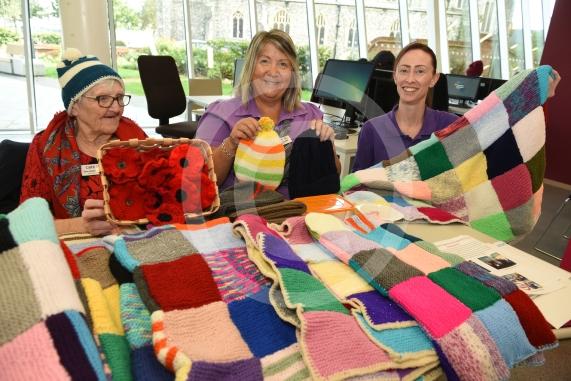 The council will be celebrating World Mental Health Day. The Curve, William St, Slough. CARE, Oakhouse Knitting Club. L-R Ann Sadler-Smith, Lynne Cresdee, Natalie Castle