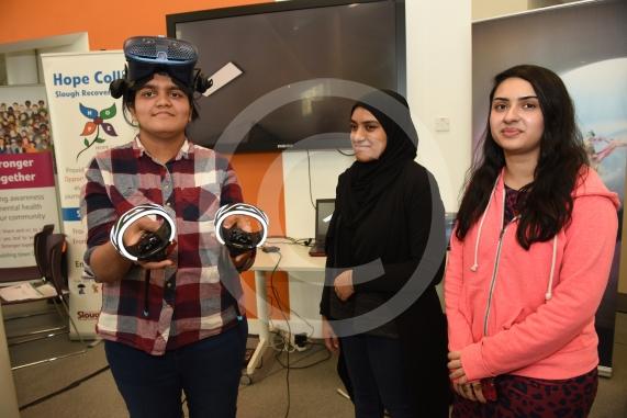 The council will be celebrating World Mental Health Day. The Curve, William St, Slough. Langley College. L-R Beverly Vas, Mushaan Khan, Hareen Zaman