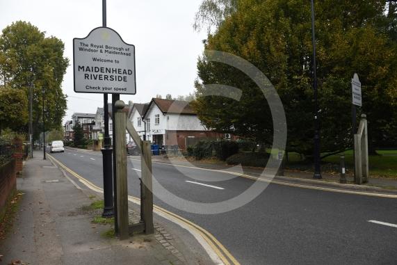 Maidenhead Riverside sign on Ray Mead Road, near Maidenhead Bridge.