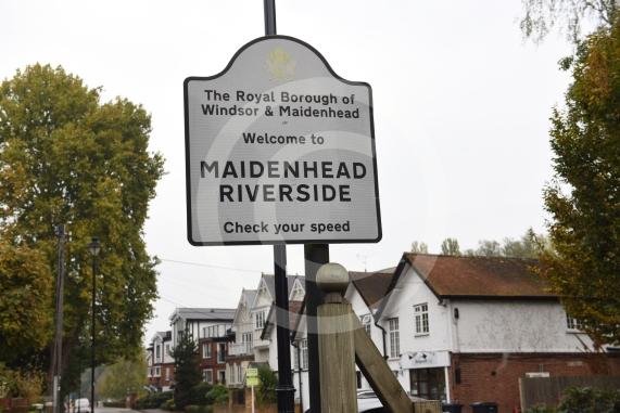 Maidenhead Riverside sign on Ray Mead Road, near Maidenhead Bridge.