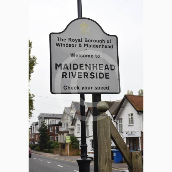 Maidenhead Riverside sign on Ray Mead Road, near Maidenhead Bridge.