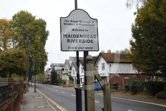 Maidenhead Riverside sign on Ray Mead Road, near Maidenhead Bridge.