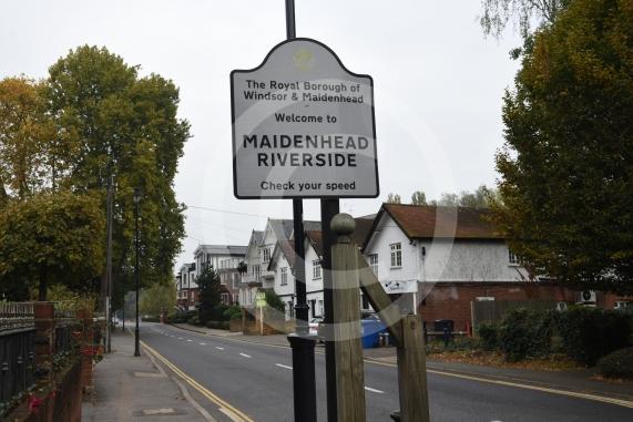 Maidenhead Riverside sign on Ray Mead Road, near Maidenhead Bridge.
