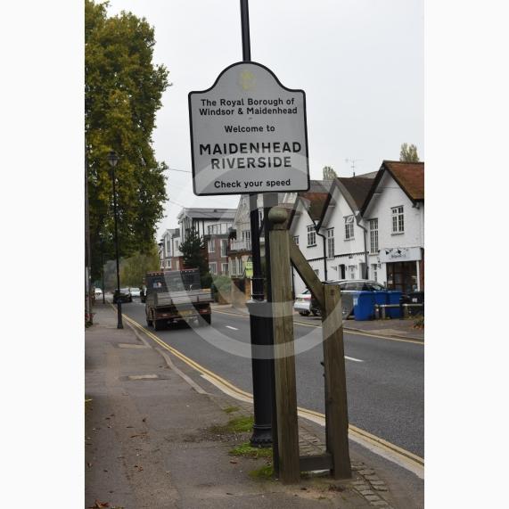 Maidenhead Riverside sign on Ray Mead Road, near Maidenhead Bridge.