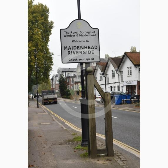Maidenhead Riverside sign on Ray Mead Road, near Maidenhead Bridge.