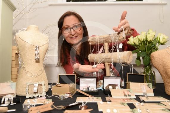Jilly Lindley from Nutmeg Sliver with her homemade jewellery.Cookham Dean Church Autumn Fair.Cookham Dean Village Hall, Cookham Dean.