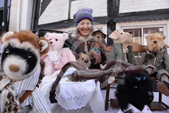 Sally Jane Lloyd Parry with her handmade teddies.Cookham Christmas Street Fayre 2019, High Street, Cookham.