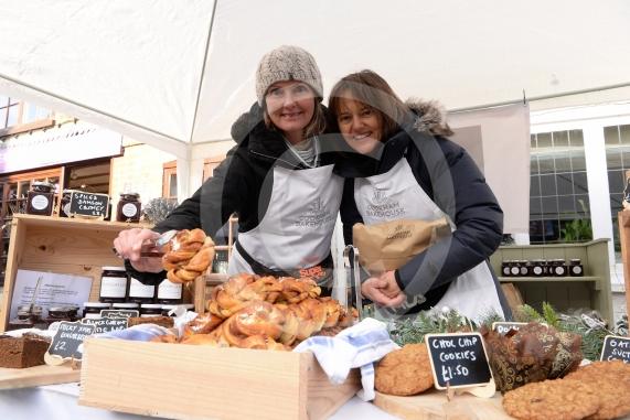 LtoR Zoe Phillips and Karen Lloyd from the Cookham Bakehouse.Cookham Christmas Street Fayre 2019, High Street, Cookham.