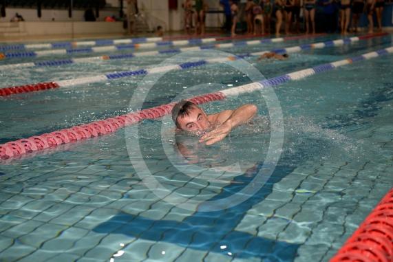 Maidenhead Marlins Chair, Martyn Howley.Maidenhead Lions Club Swimarathon 2019.Magnet Leisure Centre, Holmanleaze, Maidenhead