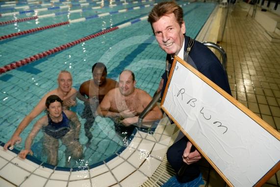 Deputy mayor Guy Muir with the RBWM team.Maidenhead Lions Club Swimarathon 2019.Magnet Leisure Centre, Holmanleaze, Maidenhead