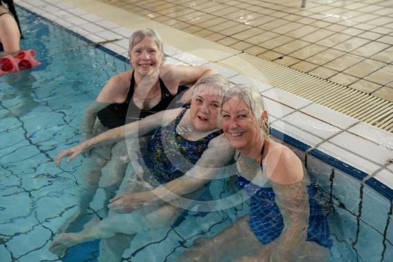 LtoR Ann Darracott, Sonia Clarke and Bridget Morris.Maidenhead Lions Club Swimarathon 2019.Magnet Leisure Centre, Holmanleaze, Maidenhead