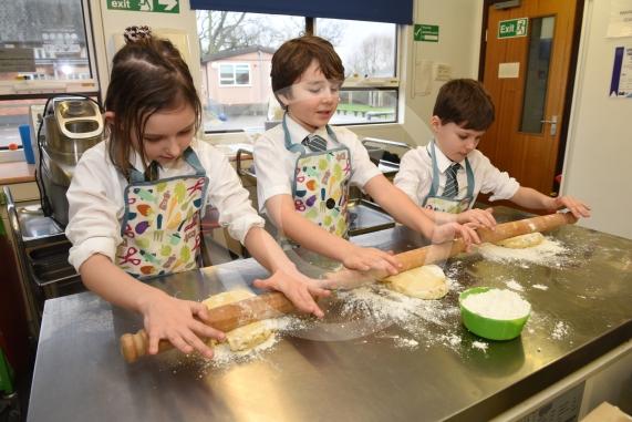 Children making biscuits for the homeless. Braywood C of E First School,  Oakley Green Rd, Oakley GreenGrace Ledger Barker 8, Cam Foster 9, Henry Kieran 9