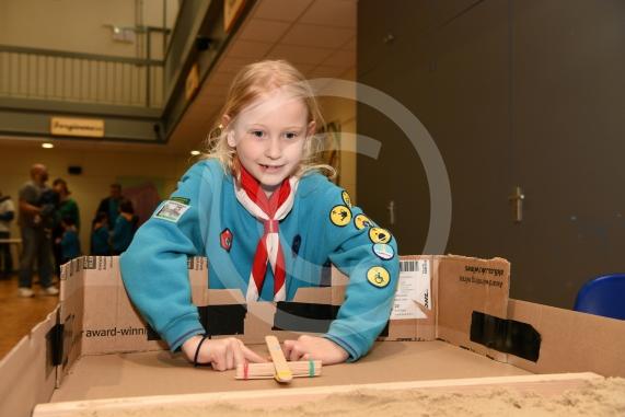 Lexie Mai Smith, seven, from 21st Cox Green Beavers plays the Medieval Marbles game.Maidenhead District Scouts annual District Beaveree.Altwood School, Altwood Road, Maidenhead.