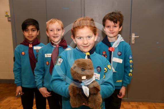 Ltor Kai Samani, eight, James Tracey-Green, seven, Megan Taylor, seven and Aidan Craig with a beaver mascot.Maidenhead District Scouts annual District Beaveree.Altwood School, Altwood Road, Maidenhead.
