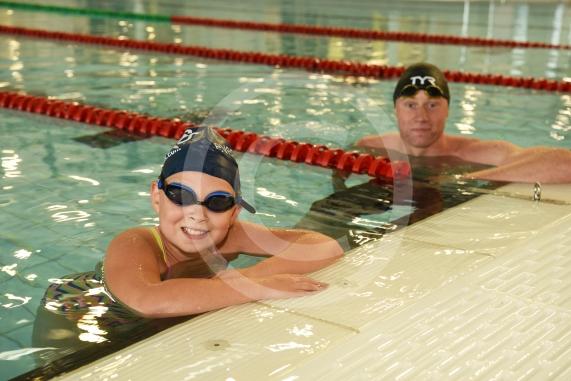 LtoR  Competition winner Madison Hayes, eight and GB swimmer Tom Dean.Opening day at the new Braywick Leisure Centre.Braywick Leisure Centre, Braywick Road, Maidenhead.