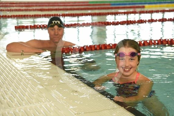 LtoR GB swimmer Tom Dean and Competition winner Elvie Rayner, eight.Opening day at the new Braywick Leisure Centre.Braywick Leisure Centre, Braywick Road, Maidenhead.