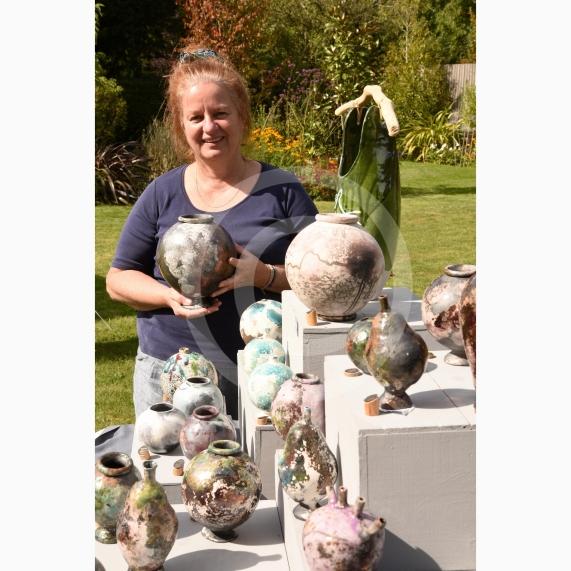 Debbie Page with her ceramics.Cookham and Maidenhead Arts Trail, Altwood Bailey, Maidenhead.Altwood Bailey, Maidenhead.