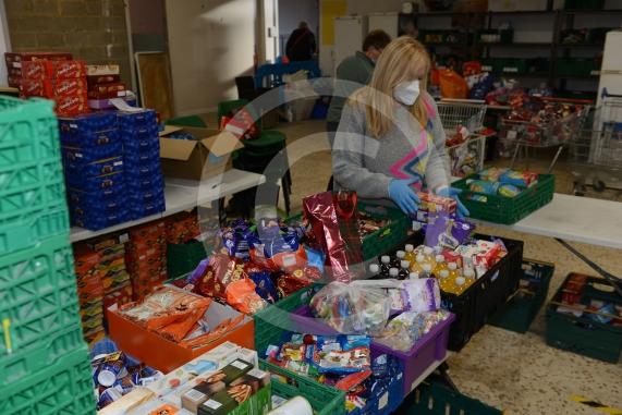 Christmas feature on Maidenhead Foodshare. They are bundling up some food bags to send out today. Maidenhead Food Share, in old Niocholsons Tesco unit