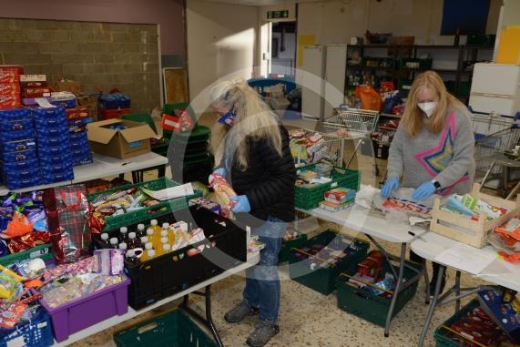 Christmas feature on Maidenhead Foodshare. They are bundling up some food bags to send out today. Maidenhead Food Share, in old Niocholsons Tesco unit