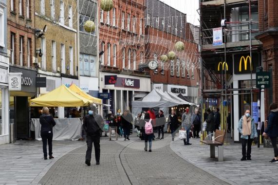 Shots of closed shops and High Street, Maidenhead