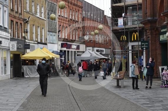 Shots of closed shops and High Street, Maidenhead