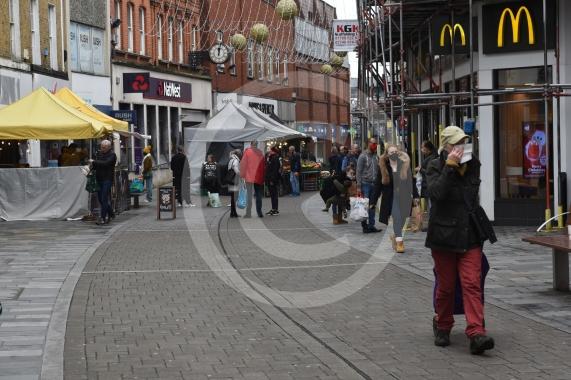 Shots of closed shops and High Street, Maidenhead
