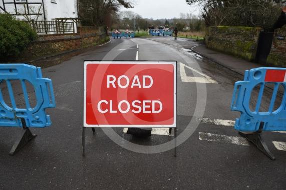 Flooding and closed roads, The Pound, CookhamROAD CLOSED Sign
