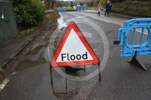 Flooding and closed roads, The Pound, CookhamFLOOD Sign