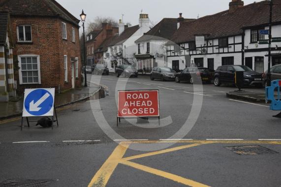 Flooding and closed roads, The Pound, CookhamROAD CLOSED Sign