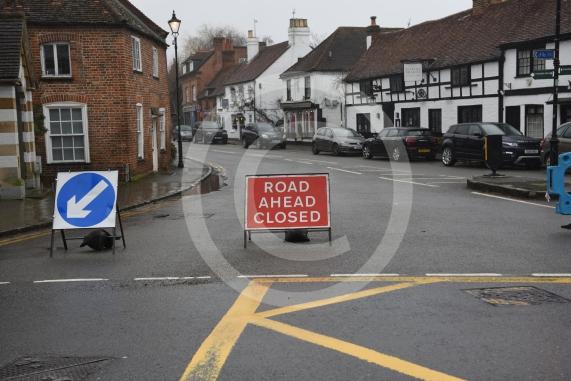Flooding and closed roads, The Pound, CookhamROAD CLOSED Sign