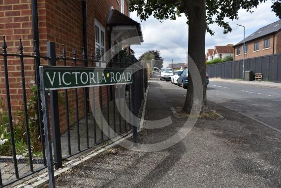 Victoria Road, Eton Wick, Windsor, for public notices at its junction with Princes Close where the road closure is set to be.
