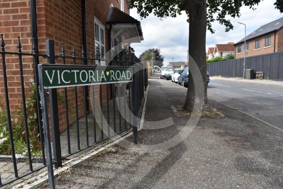 Victoria Road, Eton Wick, Windsor, for public notices at its junction with Princes Close where the road closure is set to be.