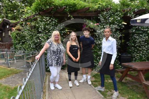 Staff at Jenners Café in Maidenhead for a piece on reopening. Ray Mead Road, MaidenheadL-R Shirley Webb, Issy Howe, Jasper May, Marion Farley